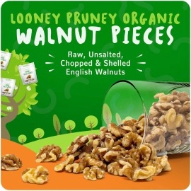Looney Pruney Organic Walnuts Unsalted 2LB (16oz Bags) Natural Shelled Walnut Halves & Pieces | Raw Organic Walnuts | Unsalted For Snacking, Baking, Topping | Non-GMO, No Preservatives
