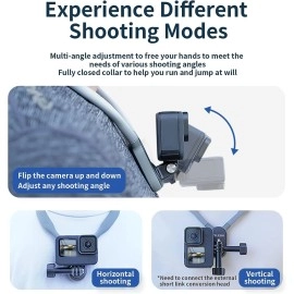 TELESIN Plus Magnetic Neck Mount Necklace Holder, Chest Head Shoulder Lanyard Strap Body Clip for GoPro 13 12 11 10 9 8 Insta360 X3 X4 GO3 DJI Action 3 4 5 Pro Osmo Pocket 3 Bike Motorcycle Accessory