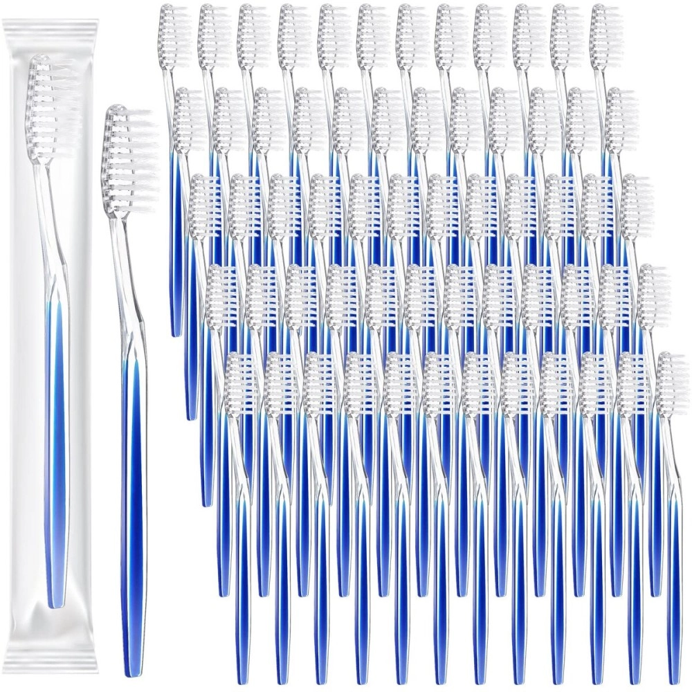 Patelai 100 Pcs Individually Wrapped Toothbrush Bulk Disposable Travel Toothbrushes Soft Bristle Tooth Brush Single Pack for Camping Adults Kids Hotels Guest Toiletries (Blue)