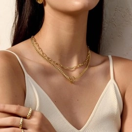 CHESKY Gold Layered Necklaces for Women, 14K Dainty Gold Chain Necklace Women Trendy Cuban Link Paperclip Chain Toggle Clasp Necklace Fashion Chunky Jewelry for Women, Brass, No Gemstone
