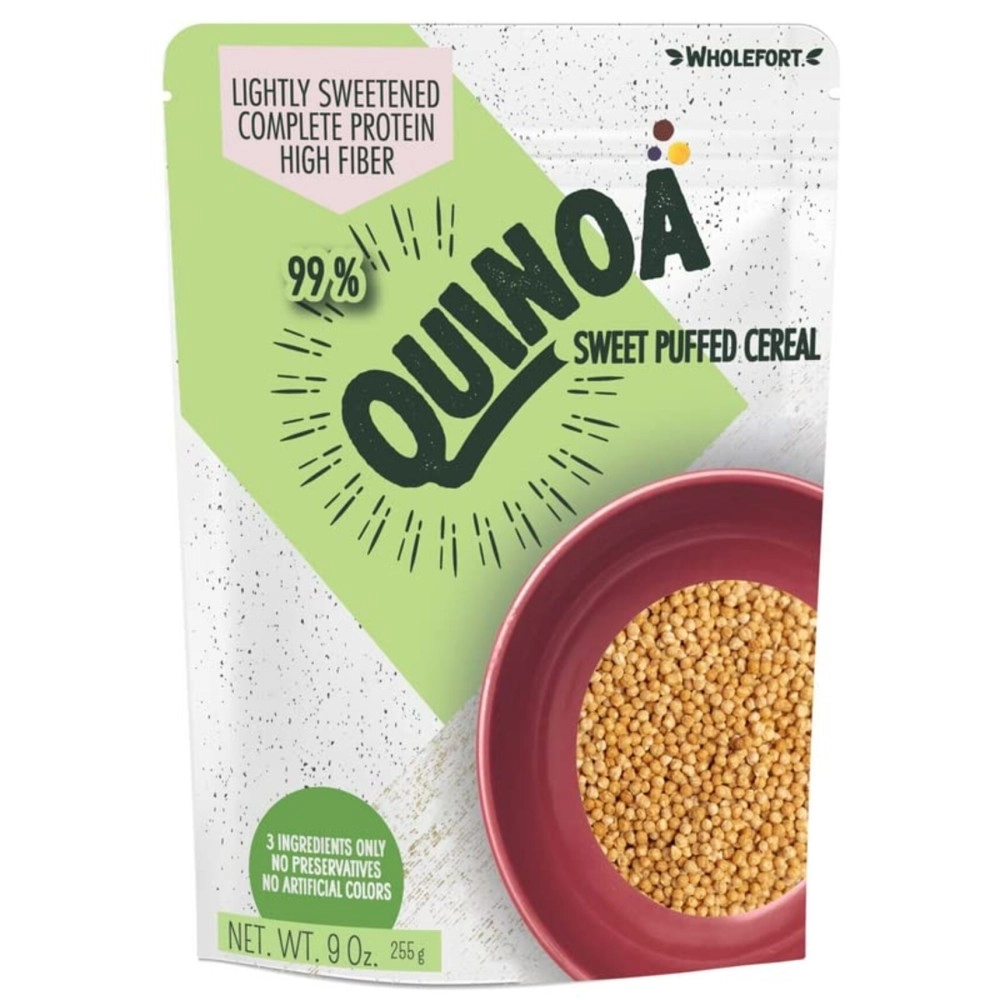Wholefort Sweet Puffed Quinoa Cereal - Only 3 ingredients: Quinoa, Maca & Panela [9 oz] Vegan - Non-GMO - Gluten Free - More Energy- More Focus