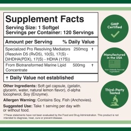 Double Wood Supplements SPM Max (Specialized Pro-Resolving Mediators) 120 Softgels, 500mg (Only Product Standardized and Third Party Tested to Contain Active SPMs, Check The Fact Panel) by