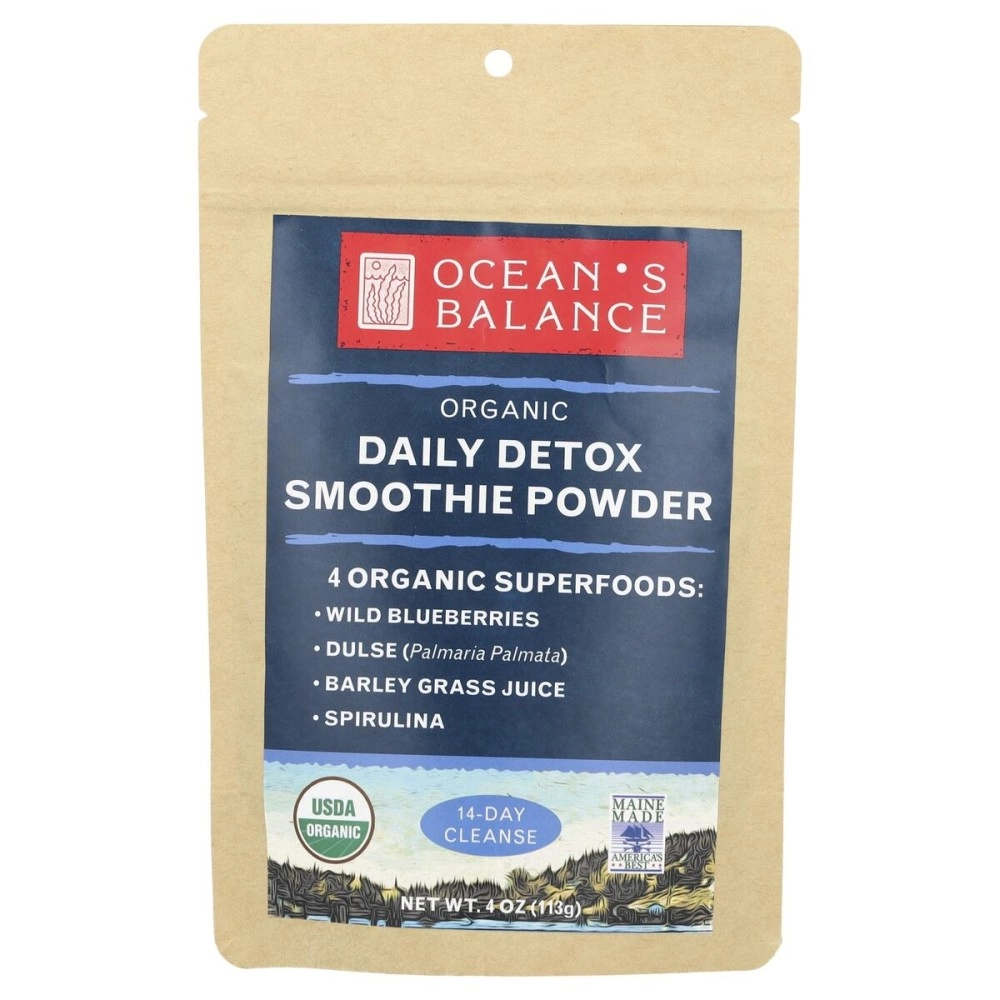 Ocean\'s Balance Daily Detox Smoothie Powder - Organic Blend with Blueberry, Spirulina, Dulse Seaweed & Barley Grass - Nutrient-Rich Superfood Smoothie Mix (4 oz - 1 Pack)