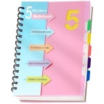 CAGIE 5 Subject Notebook College Ruled, Small Spiral Notebook 5x7 with Removable Divider Tabs, Lined Spiral Notebook for Women, 220 Pages A5 Spiral Notebooks for School Note Taking, Pink