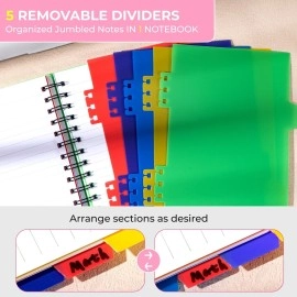 CAGIE 5 Subject Notebook College Ruled, Small Spiral Notebook 5x7 with Removable Divider Tabs, Lined Spiral Notebook for Women, 220 Pages A5 Spiral Notebooks for School Note Taking, Pink