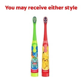 Colgate Kids Battery Powered Toothbrush, Kids Battery Toothbrush with Included AA Battery, Extra Soft Bristles, Flat-Laying Handle to Prevent Rolling, Pokemon Toothbrush, 1 Pack (Style May Vary)