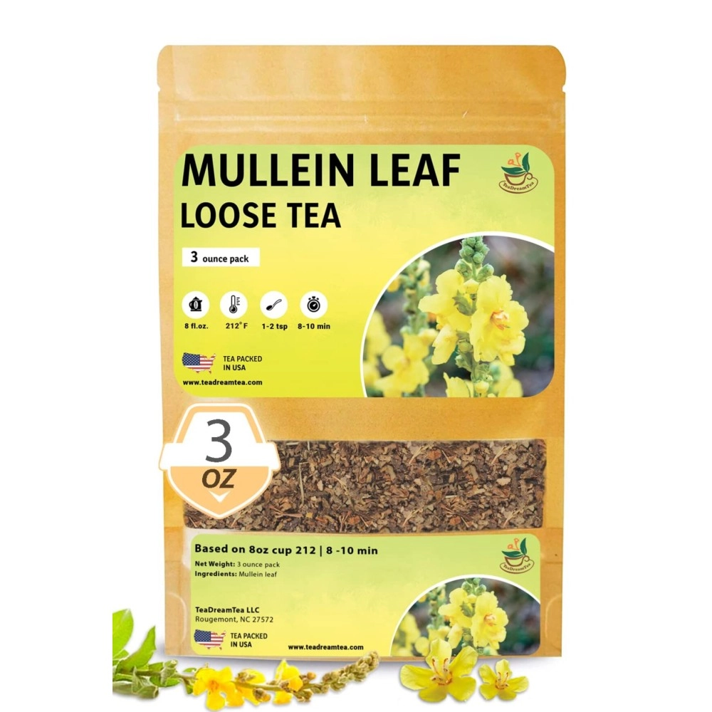 TeaDreamTea Dried Mullein Herbal Tea - Natural Mullein Flowers 3 OZ Loose Tea - Caffeine-free - Pure Natural Premium Mullein Leaf - Mullein Herbal Teas with Cleanse Detox & Respiratory Support Effect