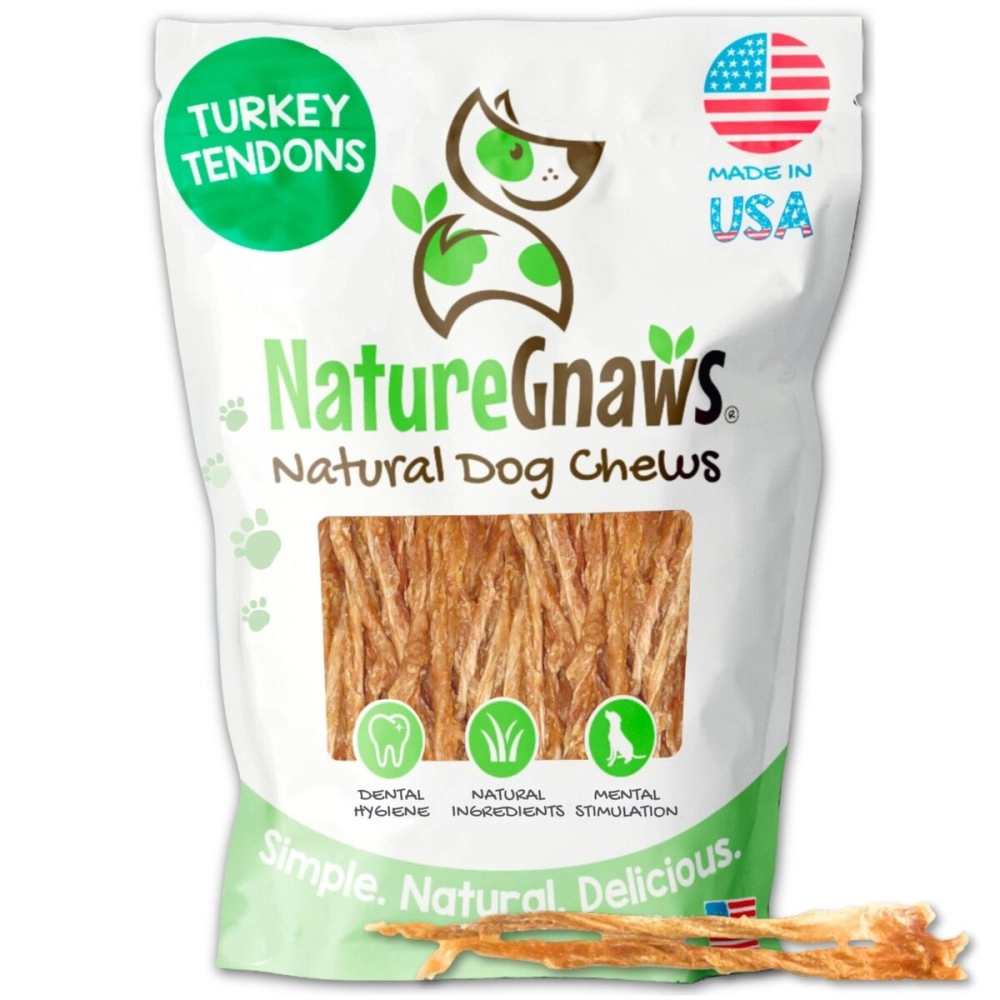 Nature Gnaws USA Turkey Tendons for Dogs - Premium Natural Chew Treats for Dogs - Delicious Reward Snack for Small Medium & Large Dogs - Made in The USA