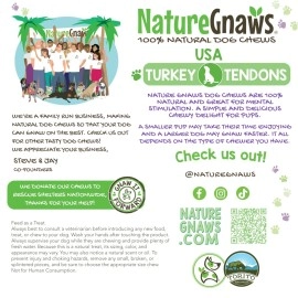 Nature Gnaws USA Turkey Tendons for Dogs - Premium Natural Chew Treats for Dogs - Delicious Reward Snack for Small Medium & Large Dogs - Made in The USA