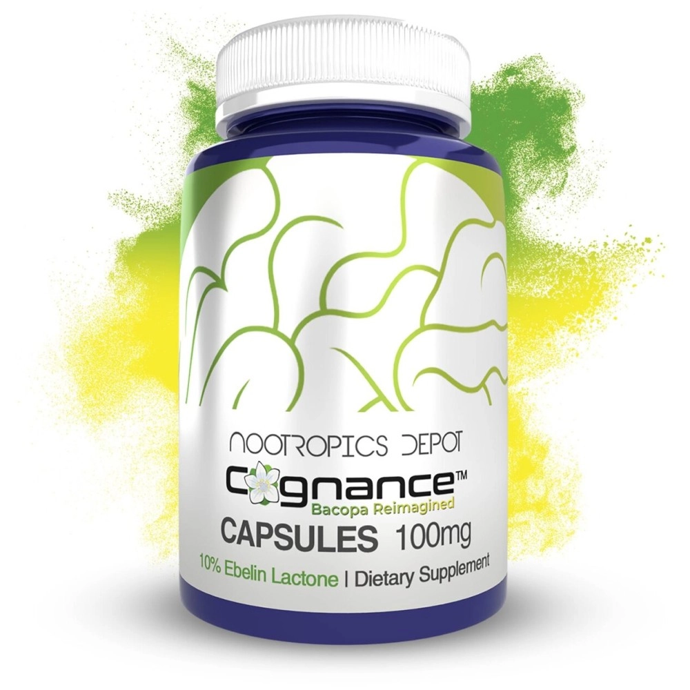 Nootropics Depot Cognance Enhanced Bacopa Capsules | 100mg | 10% Ebelin Lactone | Bacopa monnieri | Mood, Memory, & 5-HT2A Activation, 60 Count (Pack of 1)