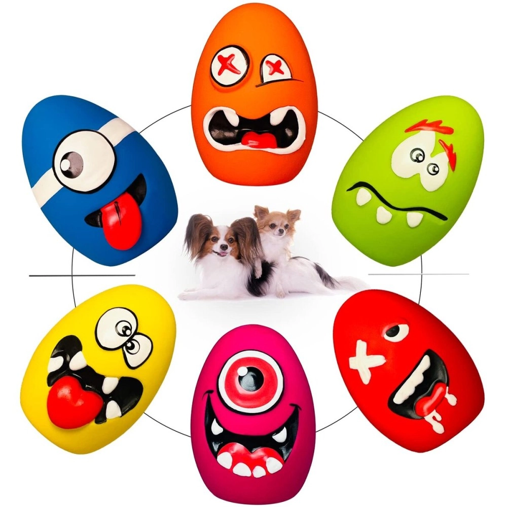 HOLYSTEED Squeaky Dog Toys for Small Dogs, Mini Dogs, Soft Latex Dog Squeaky Toys, Smile Squeaky Dog Balls, Egg Dog Toys Balls 6pcs (1.89 * 1.89 * 2.56inch, for Mini, Small Breeds)