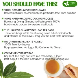 FRESHDRINKUS 40 Bay Leaf Tea Bags, 100% Natural & Pure from Bay Leaves. Loose Leaf Bay Herbal Tea. Bay Leaf Tea. No Sugar, No Caffeine, No Gluten, Vegan.