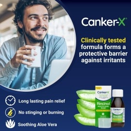 Canker-X Rincinol Oral Rinse Mouthwash, Quick Pain Relief from Canker Sores, Mouth Burns & More, Benzocaine Free & Alcohol Free Mouthwash, Adults & 6 Years+ Kids Mouthwash, 4.0 Fl. Oz.