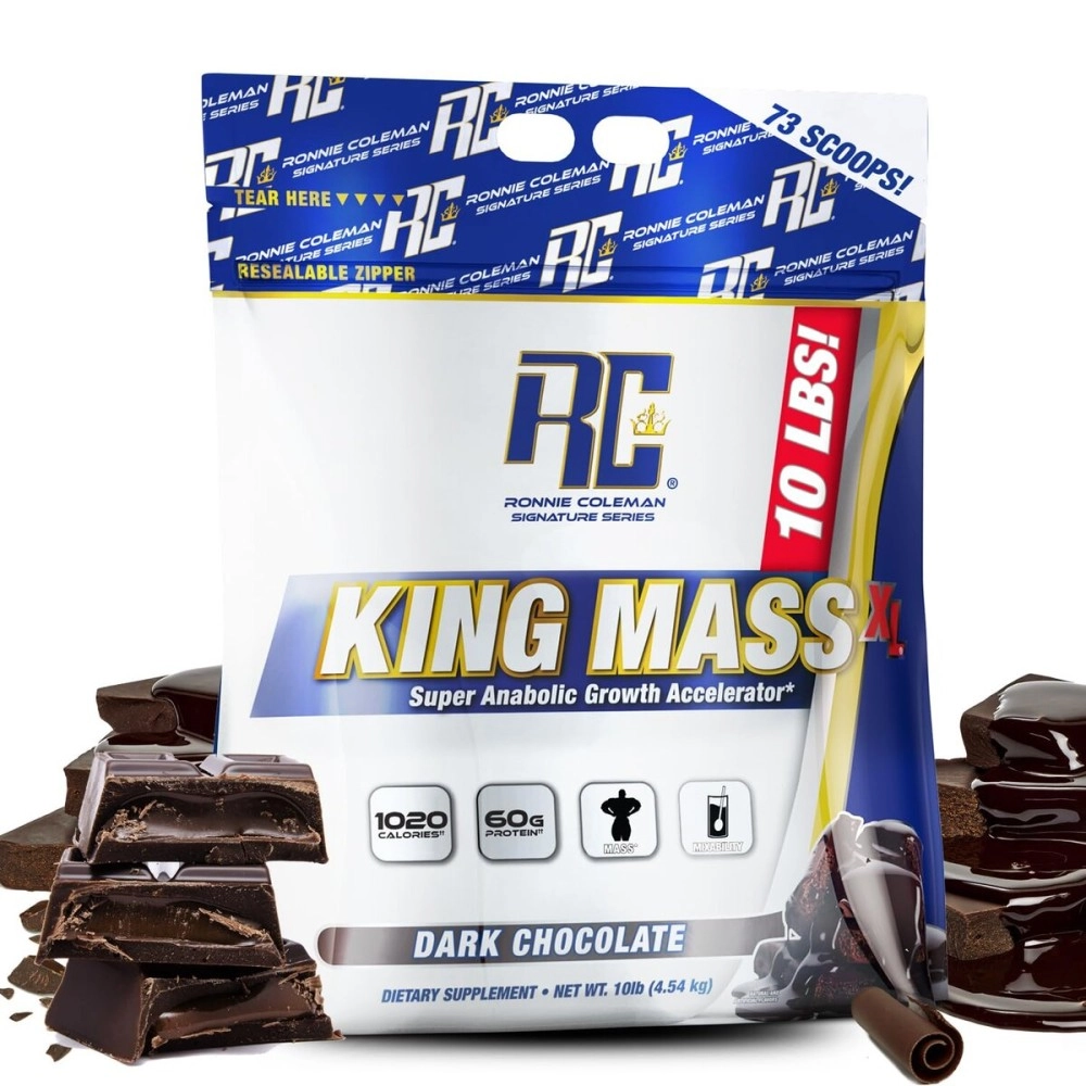 Ronnie Coleman Signature Series King Mass XL Mass Gainer Protein Powder, Muscle Gainer, 60g Protein, 180g Carbohydrates, 1,000+ Calories, Creatine and Glutamine, Dark Chocolate, 10 Pound