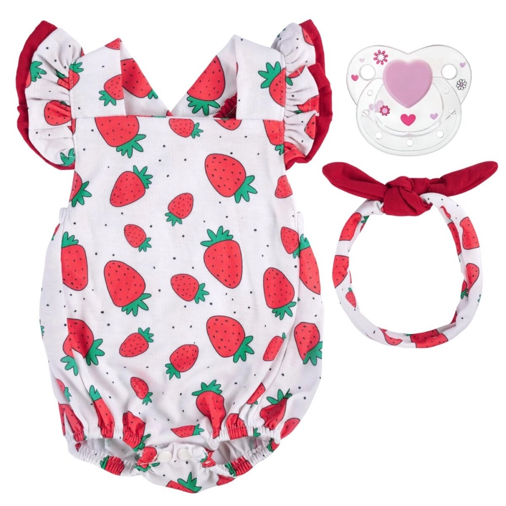 BABESIDE 3Pcs Reborn Baby Doll Clothes for 17-22 Inch Dolls,Strawberry Outfit Set with Magnetic Pacifier, Cute Baby Doll Accessories for Newborn Reborn Girl Dolls