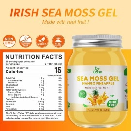 OALSE Sea Moss Gel - 18.5oz Mango Pineapple Flavor Sea Moss Gel Organic Raw Nutritious Organic Sea Moss Gel in Minerals, Proteins & Vitamins, Vegan-Friendly