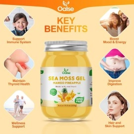 OALSE Sea Moss Gel - 18.5oz Mango Pineapple Flavor Sea Moss Gel Organic Raw Nutritious Organic Sea Moss Gel in Minerals, Proteins & Vitamins, Vegan-Friendly