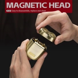 yoose Bounty Hunter Alloy Mini Shaver, Portable Cordless Travel Electric Shaver, Leather Case and Replacement Head Included, USB-C Rechargeable Electric Razor for Men, Waterproof, Dry Shave, Gold