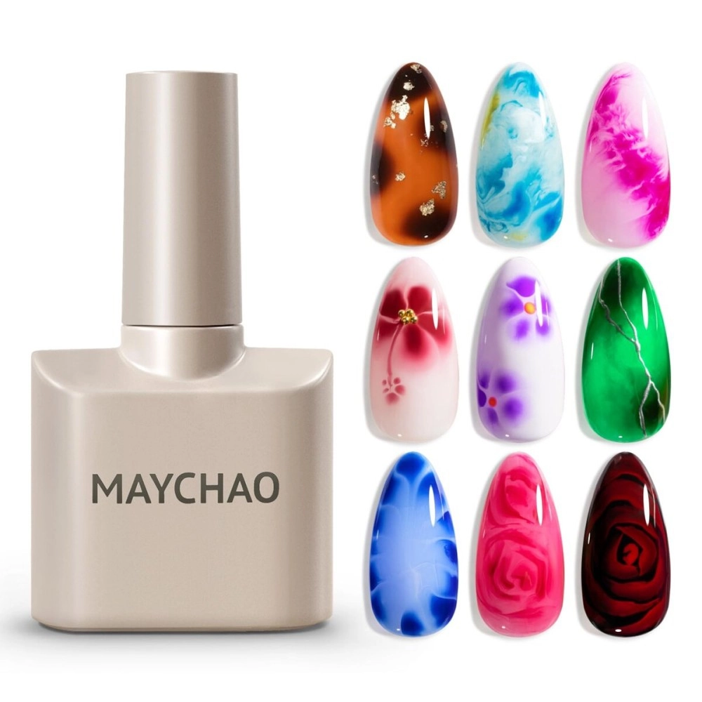 MAYCHAO Clear Blooming Gel, 15ml Soak Off Nail Lamp Gel Nail Polish Glossy Finish Long Lasting for Home Nail DIY Manicure, 0.5 OZ