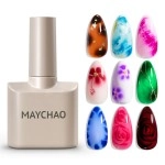 MAYCHAO Clear Blooming Gel, 15ml Soak Off Nail Lamp Gel Nail Polish Glossy Finish Long Lasting for Home Nail DIY Manicure, 0.5 OZ