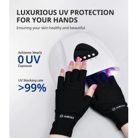 ARISEE Anti UV Gloves for Nail Lamp,UPF50+ UV Protection Gloves for Manicures Nail Art,Fingerless Gloves for Women-Black