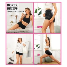 wirarpa Women\'s Cotton Boxer Shorts Panties Underpants Cycling Shorts Under Dress with Cotton Crotch Pack of 4 Black Grey White Beige Size L