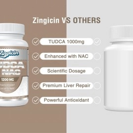 Zingicin TUDCA with NAC Supplement 1200mg - 60 Capsules,Powerful TUDCA Bile Salt Plus N-Acetyl-Cysteine,Antioxidant Supplements for Liver,Digestion