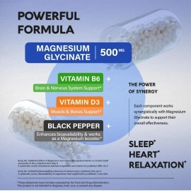 Magnesium Glycinate 500 mg - Supplement w/Vitamin D3 & B6 - Chelated, 98% Absorption - Support for Proper Sleep, Muscle & Heart Health - Made in USA - Vegan & Non-GMO - 120 Capsules, 4 Month Supply