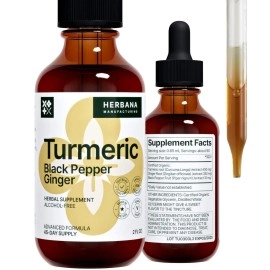 Turmeric 3-in-1 Liquid Extract 2 fl oz - Curcumin & Ginger, Black Pepper - Natural Herbal Supplement - Joints & Muscle Support Drops - Immune and Brain Booster Tincture - High Potency - 45-Day Supply