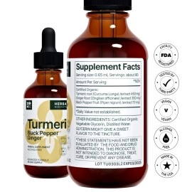 Turmeric 3-in-1 Liquid Extract 2 fl oz - Curcumin & Ginger, Black Pepper - Natural Herbal Supplement - Joints & Muscle Support Drops - Immune and Brain Booster Tincture - High Potency - 45-Day Supply