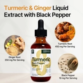 Turmeric 3-in-1 Liquid Extract 2 fl oz - Curcumin & Ginger, Black Pepper - Natural Herbal Supplement - Joints & Muscle Support Drops - Immune and Brain Booster Tincture - High Potency - 45-Day Supply