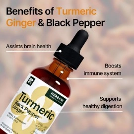 Turmeric 3-in-1 Liquid Extract 2 fl oz - Curcumin & Ginger, Black Pepper - Natural Herbal Supplement - Joints & Muscle Support Drops - Immune and Brain Booster Tincture - High Potency - 45-Day Supply