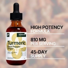 Turmeric 3-in-1 Liquid Extract 2 fl oz - Curcumin & Ginger, Black Pepper - Natural Herbal Supplement - Joints & Muscle Support Drops - Immune and Brain Booster Tincture - High Potency - 45-Day Supply