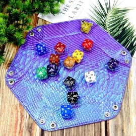 SIQUK 2 Pieces Mermaid Dice Tray PU Leather Dice Trays Portable Folding Hexagon Dice Roller Tray for Dice Games Like RPG, DND and Other Table Games (Violet, Light Violet)