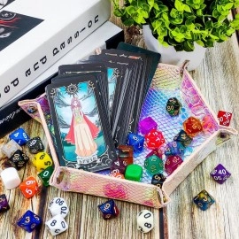 SIQUK 2 Pieces Mermaid Dice Tray PU Leather Dice Trays Portable Folding Hexagon Dice Roller Tray for Dice Games Like RPG, DND and Other Table Games (Violet, Light Violet)