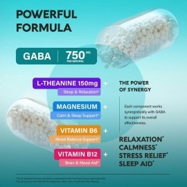 GABA L-Theanine - Stress Relief Supplement 900mg - Made in USA - Magnesium | Vitamin B6 - Natural Calm | Sleep | Relaxation | Mood Support - 750 mg Gamma AminoButyric Acid - 120 Vegan Non-GMO Capsules