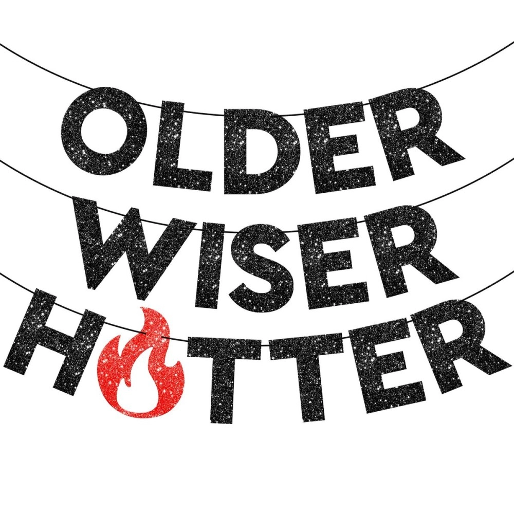 KatchOn, Glitter Older Wiser Hotter Banner - No DIY, 10 Feet | Huge Gold Birthday Banner for Birthday Decorations Adult Women | Older Wiser Hotter Birthday Banner for Gold Funny Birthday Decorations