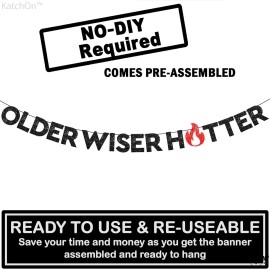 KatchOn, Glitter Older Wiser Hotter Banner - No DIY, 10 Feet | Huge Gold Birthday Banner for Birthday Decorations Adult Women | Older Wiser Hotter Birthday Banner for Gold Funny Birthday Decorations