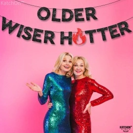 KatchOn, Glitter Older Wiser Hotter Banner - No DIY, 10 Feet | Huge Gold Birthday Banner for Birthday Decorations Adult Women | Older Wiser Hotter Birthday Banner for Gold Funny Birthday Decorations