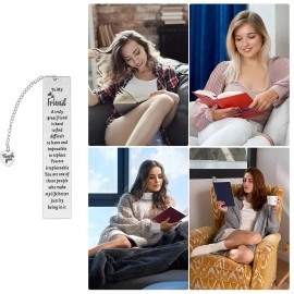 Ouligay Friend Bookmark for Women Book Lovers Gifts Friendship Bookmarks Metal Book Marker for Reading Women Best Friend Gifts for Besties BFF Long Distance Friendship Present Reader Book Club Gifts