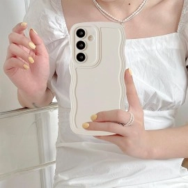UEEBAI Wave Frame Silicon Case for Samsung Galaxy A14 5G Phone Case, Cute Wave Frame Slim Fit Shockproof Phone Bumper Cover Soft Pretty Curly Girly Cover for A14 5G, White