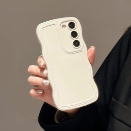 UEEBAI Wave Frame Silicon Case for Samsung Galaxy A14 5G Phone Case, Cute Wave Frame Slim Fit Shockproof Phone Bumper Cover Soft Pretty Curly Girly Cover for A14 5G, White