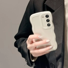 UEEBAI Wave Frame Silicon Case for Samsung Galaxy A14 5G Phone Case, Cute Wave Frame Slim Fit Shockproof Phone Bumper Cover Soft Pretty Curly Girly Cover for A14 5G, White