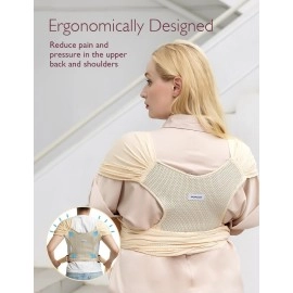 Momcozy Baby Wrap Carrier Air-Mesh, Cooling Fabric for Summer, Infant Carrier Slings for Newborn up to 50 lbs, Easy to Wear Baby Carriers, Beige