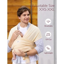 Momcozy Baby Wrap Carrier Air-Mesh, Cooling Fabric for Summer, Infant Carrier Slings for Newborn up to 50 lbs, Easy to Wear Baby Carriers, Beige