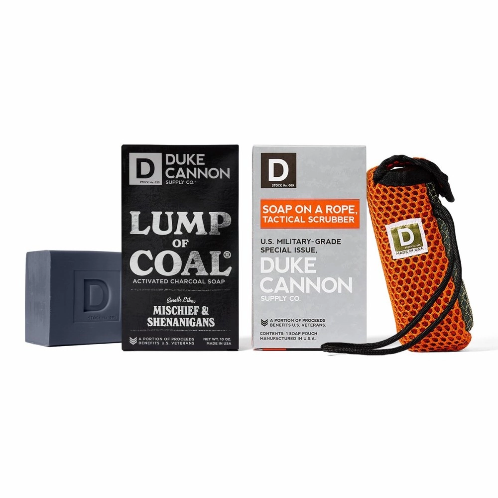 Duke Cannon Tactical Soap Pouch Holder & Scrubber + Lump of Coal Soap Bar