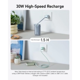 Anker Nano Power Bank, 10,000 mAh Power Bank with Built-in USB-C Cable, PD 30 W Maximum Power with 1 x USB-C, 1 x USB-A, Compatible with iPhone 15/14 Series, MacBook, Galaxy, iPad, AirPods and More