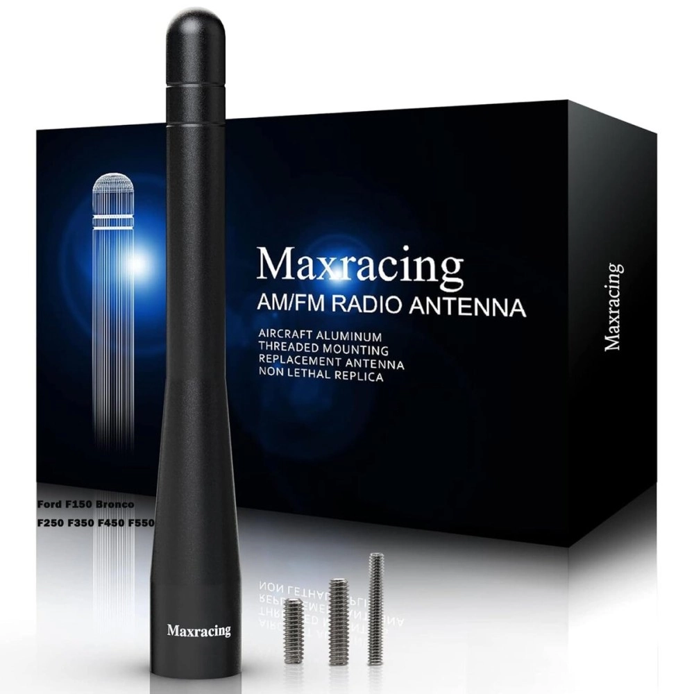 MAXRACING Short Truck Antenna Compatible with Ford F150 / Bronco / F250 / F350 / F450 / F550 / Carwash Safe/Aluminum Replacement Antenna