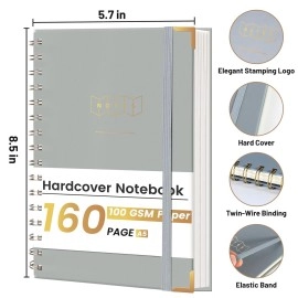 Hardcover Spiral Notebook College Ruled Notebook Journal A5 Small Spiral Notebook 5x7 160 Pages Spiral Notebooks for Work Aesthetic Note Taking Notebook for Women Men School Supplies, Gray