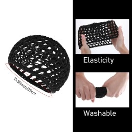 COMNICO Crochet Hair Net 2Pcs Mesh Cover Curls Hair Wrap Towels Sleeping Soft Nylon Bun Lifting Strap Thick Short Knit Snoods Hat Women Long Short Straight Curl Wig (Grey)